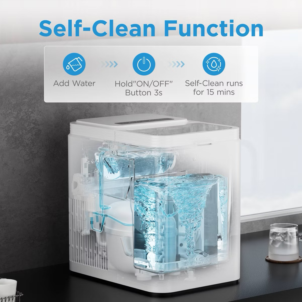 Midea Ice Maker Countertop, Bullet Ice, 26 lbs Daily Production, 2 Ice Sizes, White