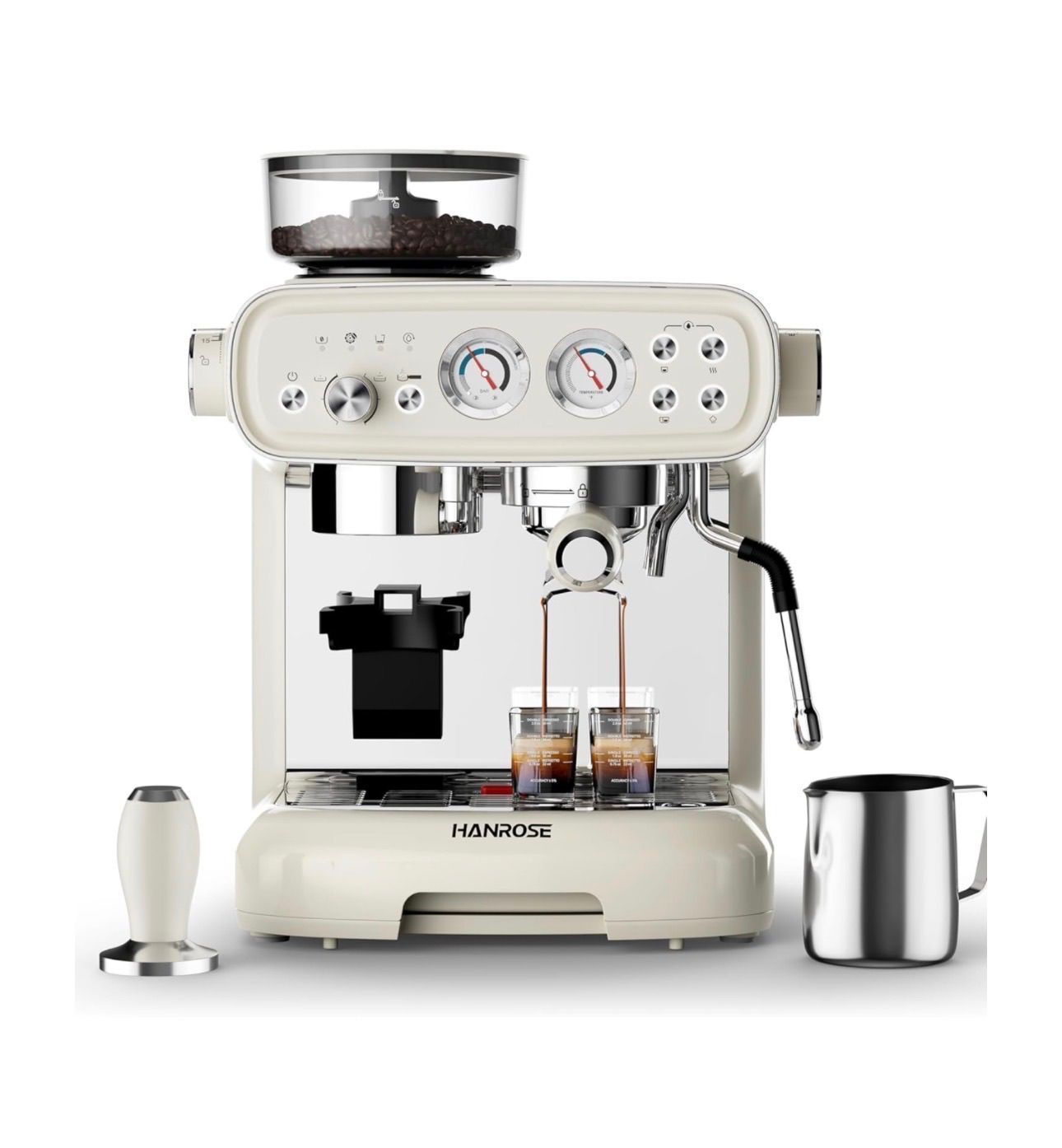 HANROSE Espresso Machine With Grinder, 20 Bar Espresso Machine with Milk Frother Steam Wand, Espresso Machines for Home