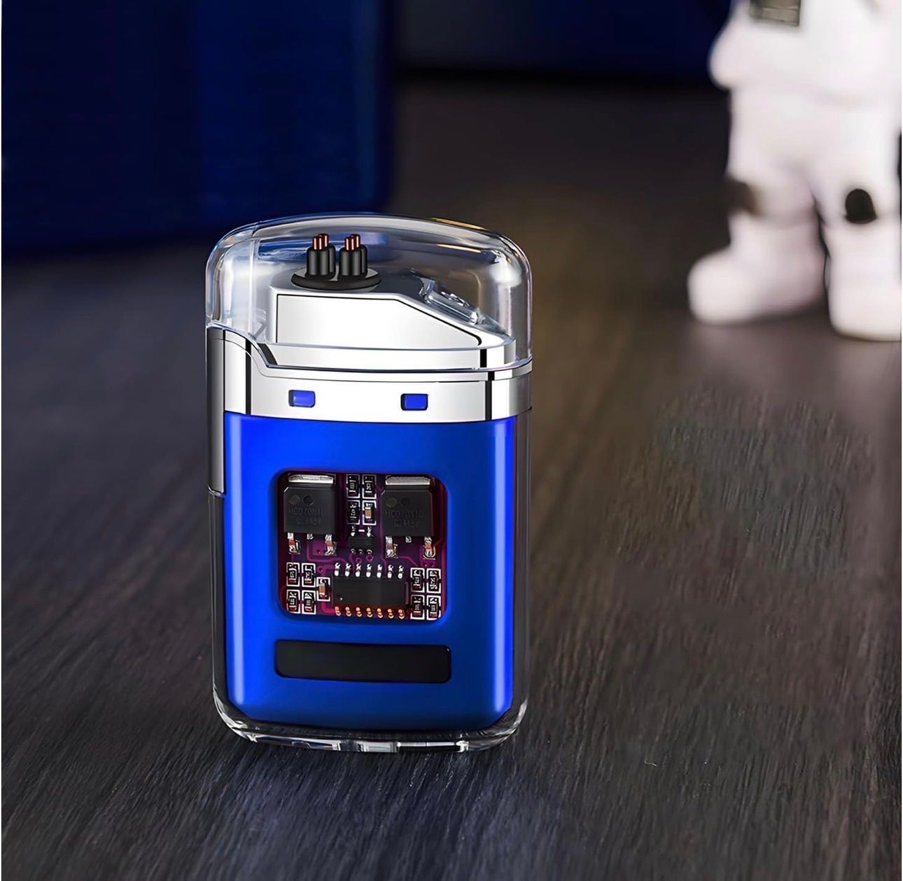 BLUE Electric Dual-arc Lighter, Windproof, Type-C Charging, Battery Level Display, Transparent Casing