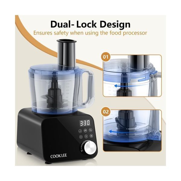 $264 COOKLEE Food Processor, 600 Watts, 6 Functions Electric Vegetable Chopper for Chopping, Mincing, Dicing, Shredding, Slicing, Purees & Dough