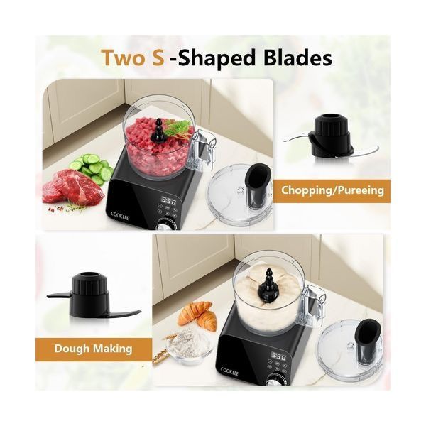 $264 COOKLEE Food Processor, 600 Watts, 6 Functions Electric Vegetable Chopper for Chopping, Mincing, Dicing, Shredding, Slicing, Purees & Dough