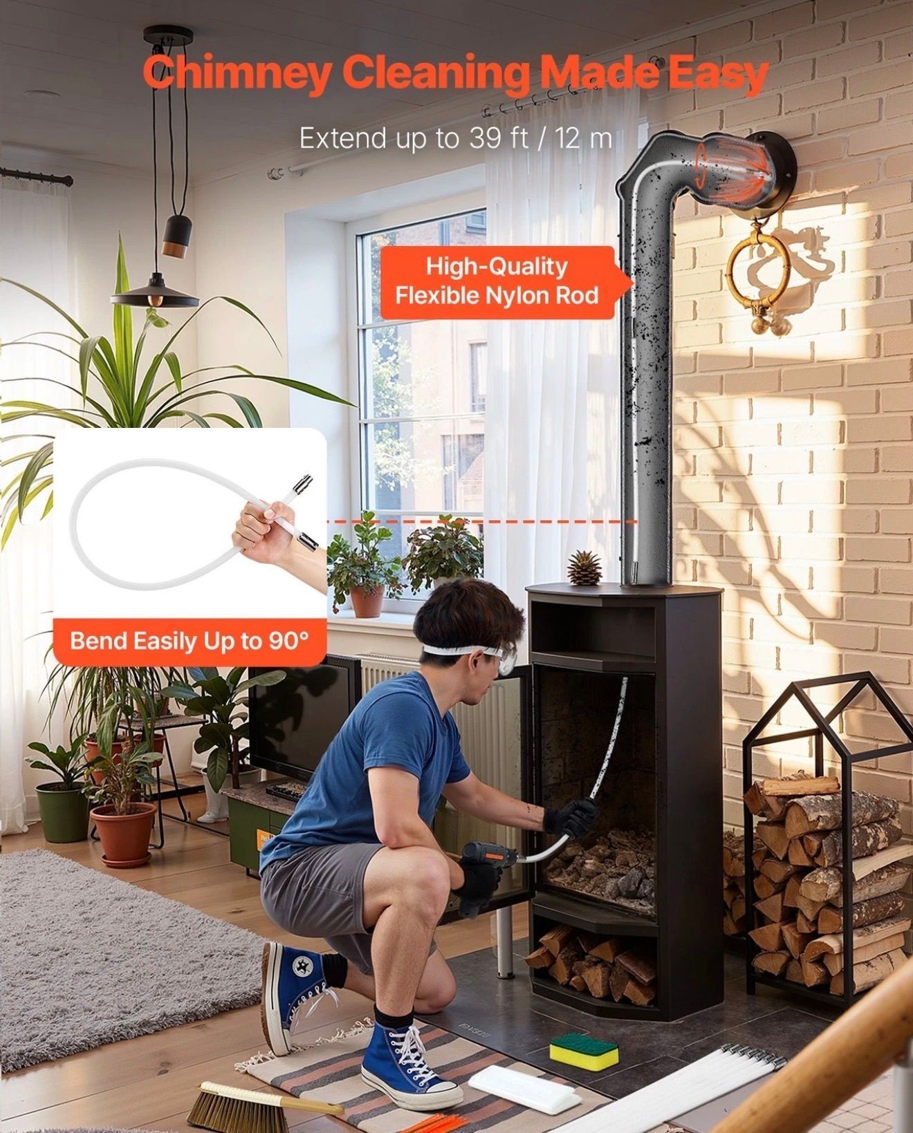 $58 VEVOR Chimney Sweep Kit Chimney Cleaning Kit with Bristle Replacements Goggles