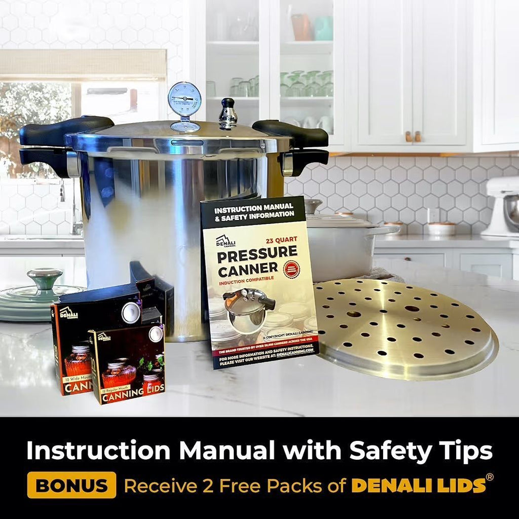 $150 THE TANKER by Denali Canning - 23 Quart Beginner Friendly Pressure Canner & Cooker | Induction Compatible | Pressure Gauge, 15lb & 10lb Weights |