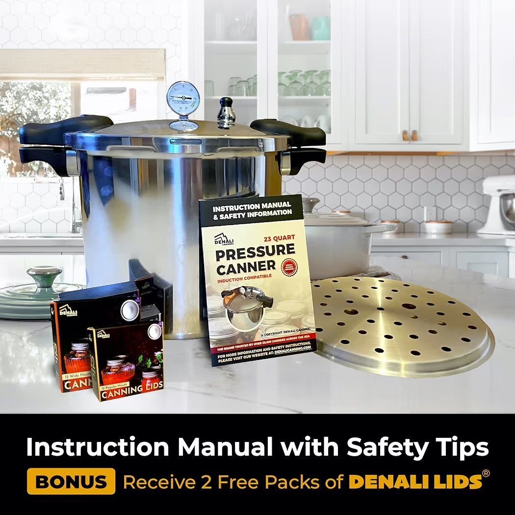 $150 THE TANKER by Denali Canning - 23 Quart Beginner Friendly Pressure Canner & Cooker | Induction Compatible | Pressure Gauge, 15lb & 10lb Weights |