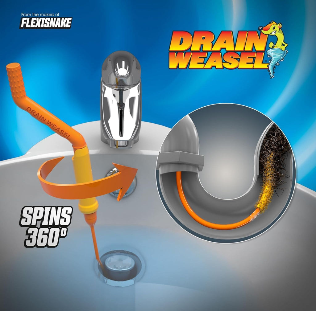 FlexiSnake Drain Weasel Sink Snake Hair Clog Remover Tool, Pipe, Bathroom, Bathtub Cleaner, 18-inch