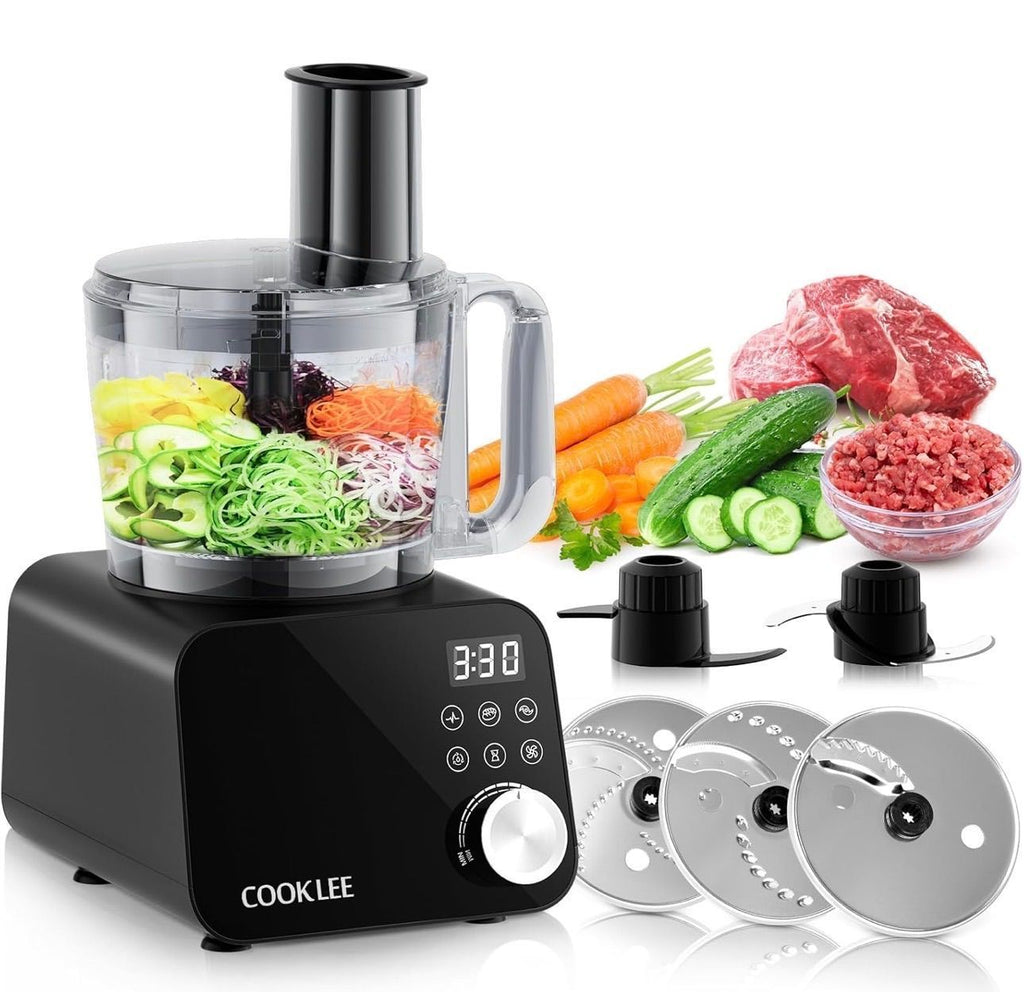 $264 COOKLEE Food Processor, 600 Watts, 6 Functions Electric Vegetable Chopper for Chopping, Mincing, Dicing, Shredding, Slicing, Purees & Dough