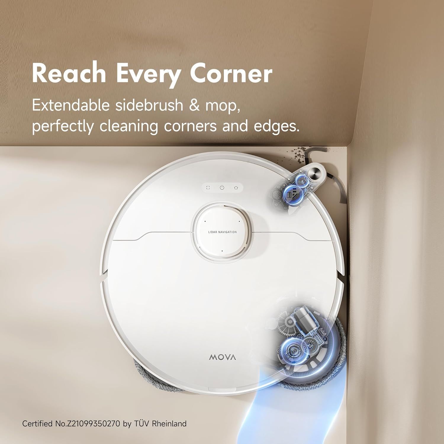 Mova P10 Pro Ultra Robot Vacuum and Mop 13,000Pa Suction, 140°F Hot Water Auto Mop Washing & Drying & App Control