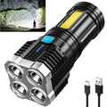 Quad Core LED Flashlight USB Rechargeable Long Range Portable Outdoor Light COB Side Floodlight Emergency Camping Hiking Tool
