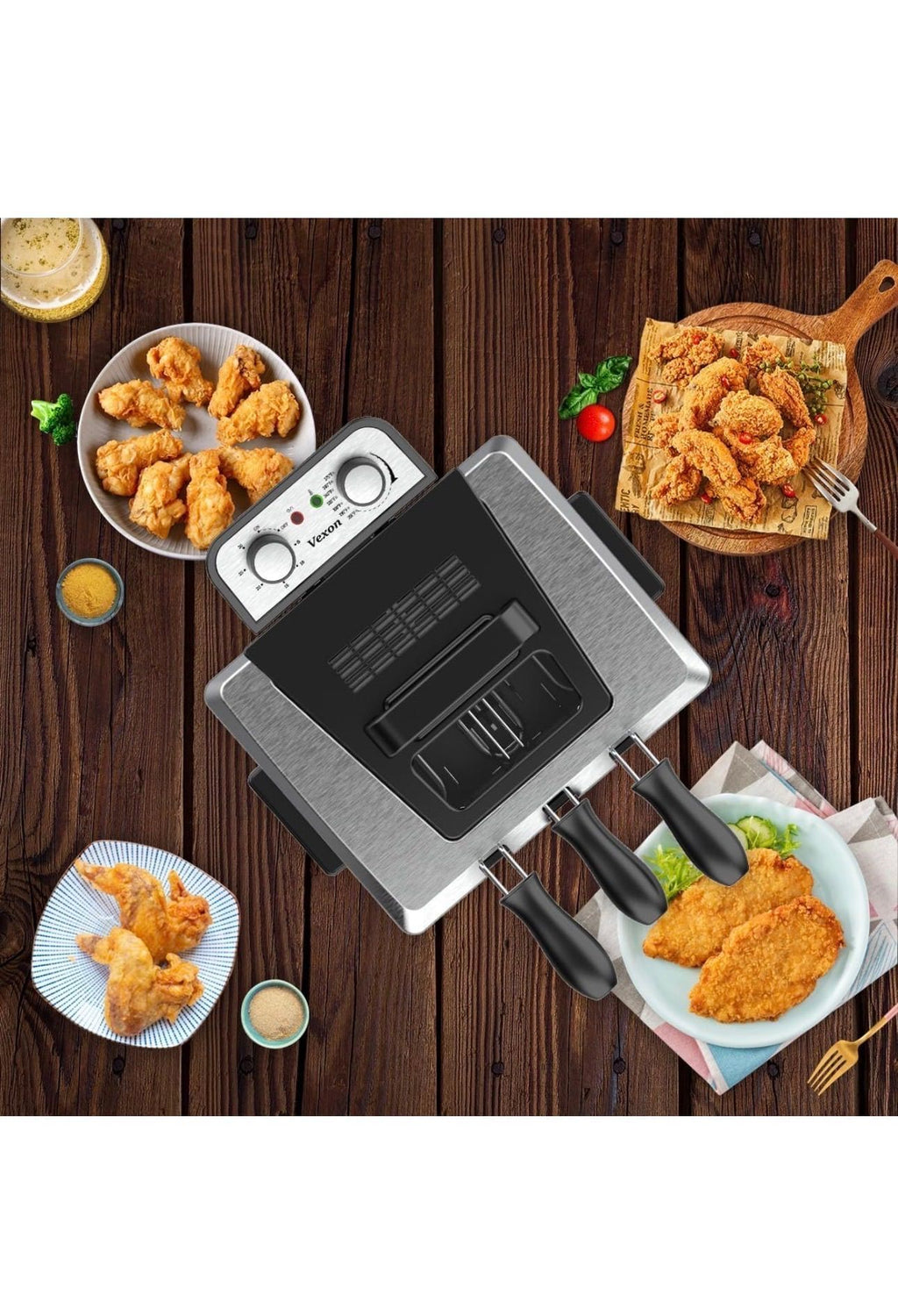 Vexon1800W 5 Liters/21 Cups Large Electric Deep Fryer with 3 Frying Baskets for Home Use