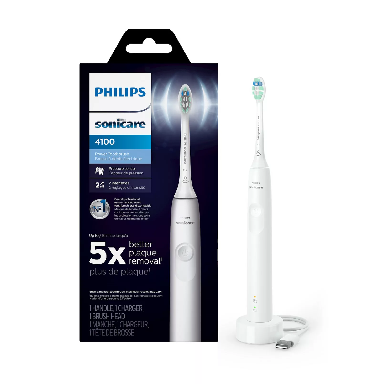 Sonicare 4100 Rechargeable Electric Toothbrush, with Pressure Sensor, White