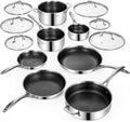 $999 Deluxe 13 Piece Hybrid Ceramic Nonstick Stainless Steel Cookware Set-5 Piece Frying Pan Set, 6 PC Pot Set, 3.7QT Deep Sauté Pan&Lid