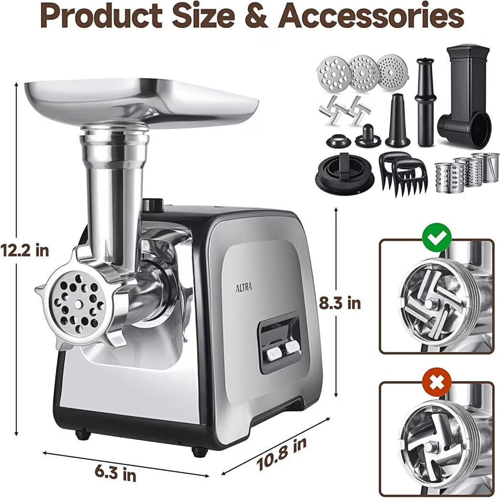 Meat Grinder, Sausage Stuffer, [2800W Max] Electric Meat Mincer with Stainless Steel Blades & 3 Grinding Plates,Sausage Maker & Kubbe Kit for Hom