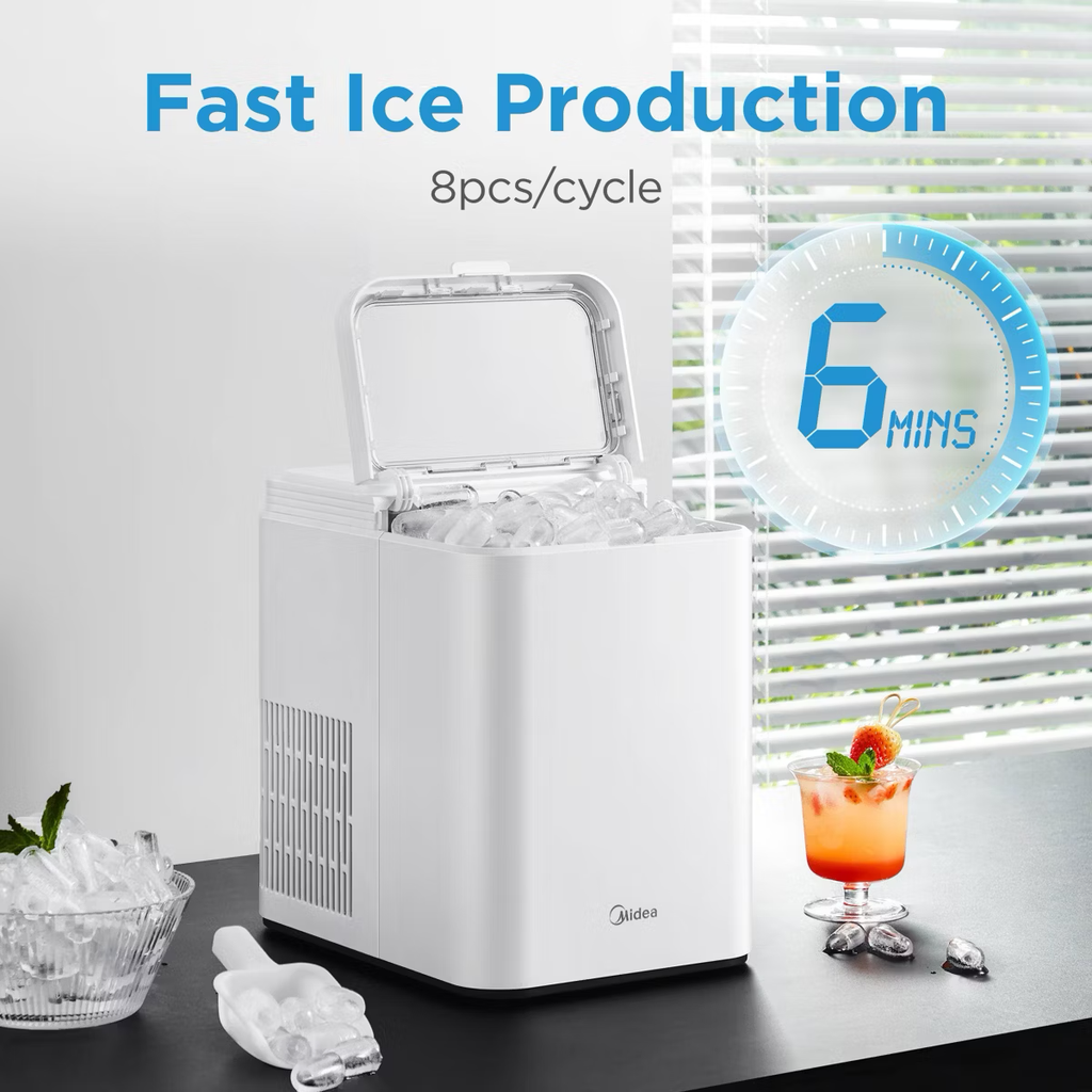 Midea Ice Maker Countertop, Bullet Ice, 26 lbs Daily Production, 2 Ice Sizes, White