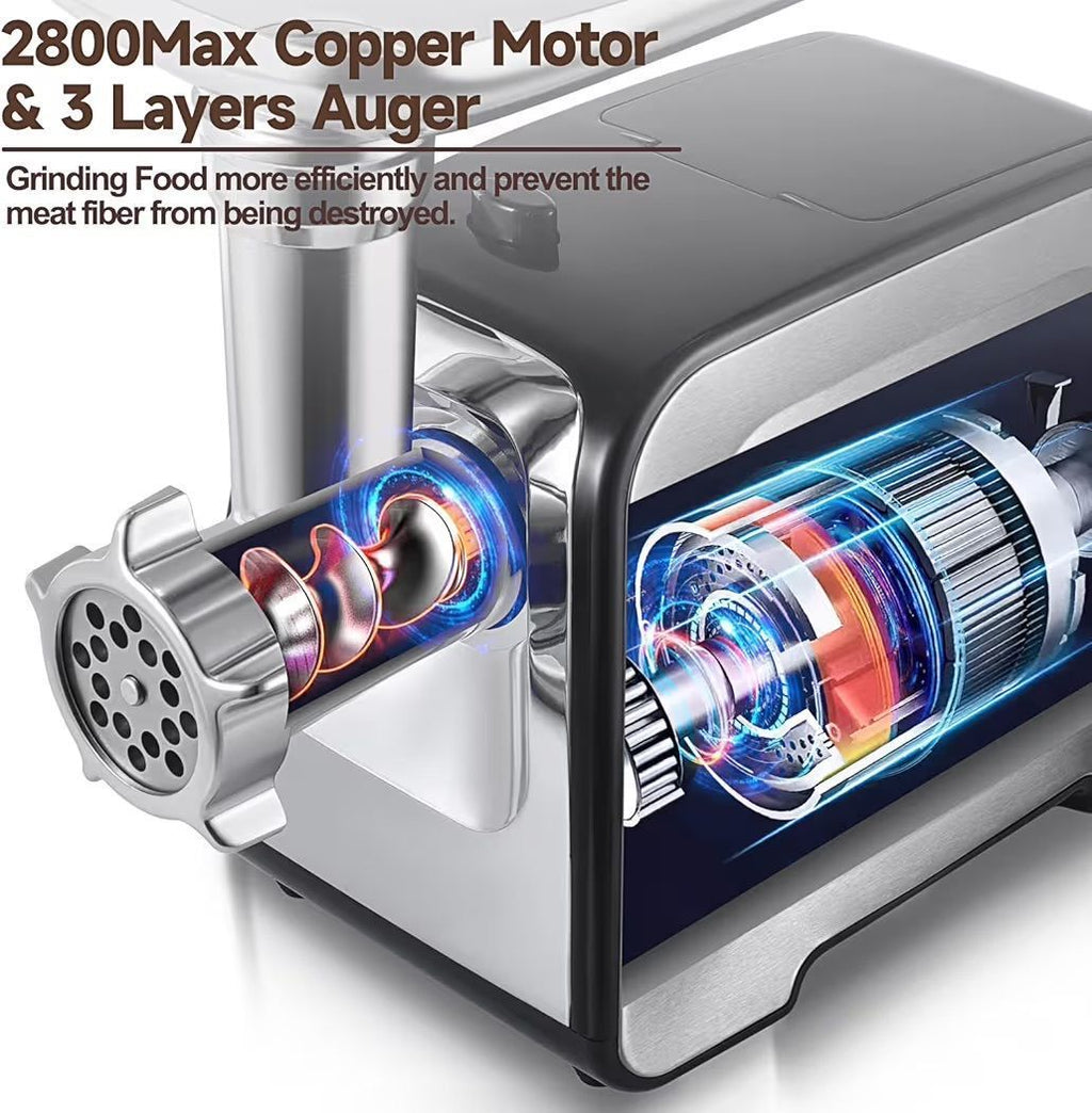 Meat Grinder, Sausage Stuffer, [2800W Max] Electric Meat Mincer with Stainless Steel Blades & 3 Grinding Plates,Sausage Maker & Kubbe Kit for Hom