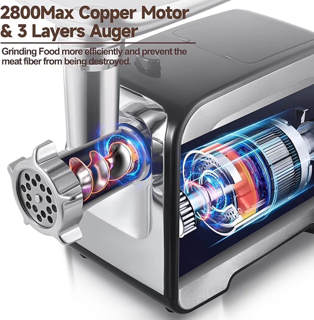 Meat Grinder, Sausage Stuffer, [2800W Max] Electric Meat Mincer with Stainless Steel Blades & 3 Grinding Plates,Sausage Maker & Kubbe Kit for Hom