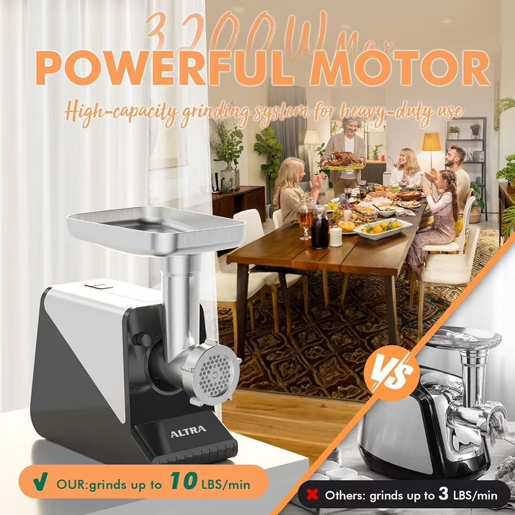 ALTRA LIFE Meat Grinder, [3200W Max] Electric Heavy Duty Sausage Stuff with 2 Stainless Steel Blades and 3 Grindin