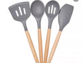 Sur La Table 4-Piece Silicone Utensil Set - Grey Food Grade Silicone Wood Handle