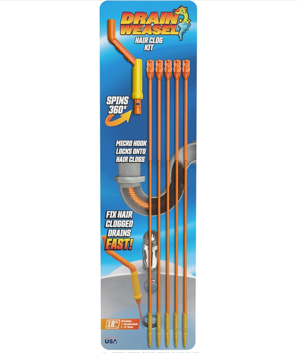 FlexiSnake Drain Weasel Sink Snake Hair Clog Remover Tool, Pipe, Bathroom, Bathtub Cleaner, 18-inch