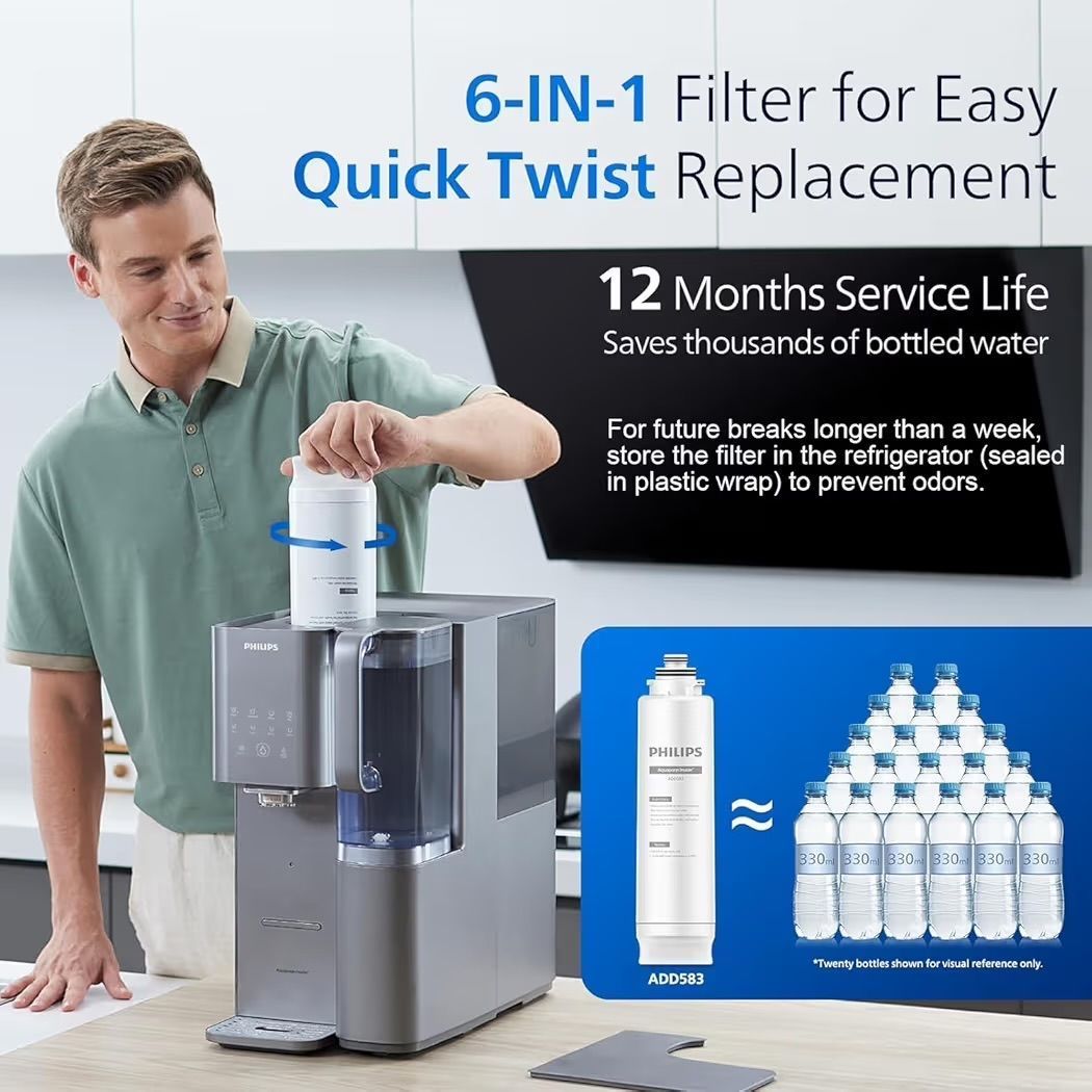 $629 PHILIPS Reverse Osmosis Water Filter Countertop ADD6928DG/37(Cold&Hot), 6-Stage Mineralization Filtration System with Aquaporin Tech, Large Capac
