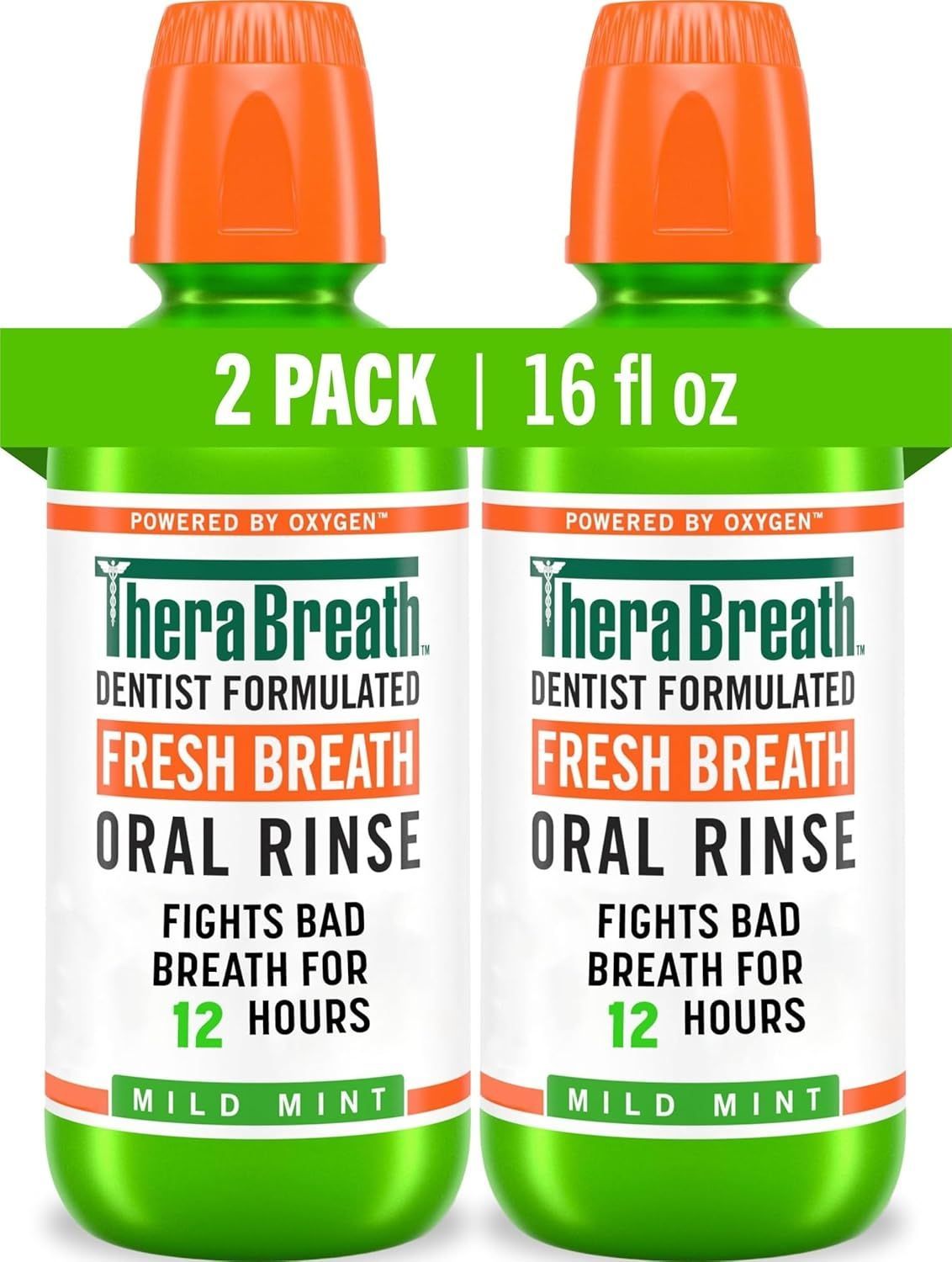 TheraBreath Fresh Breath Mouthwash, Mild Mint Flavor, Alcohol-Free, 16 Fl Oz (2-Pack)