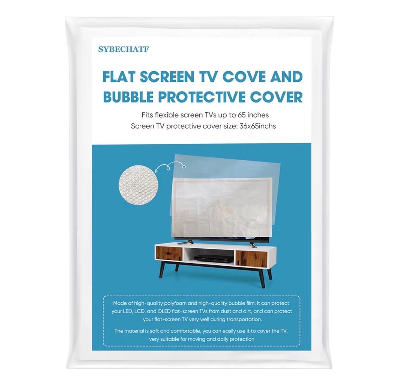 Foam Flat Screen TV Cover and Bubble TV Protective Cover Fits Up to 65''W x 36''H