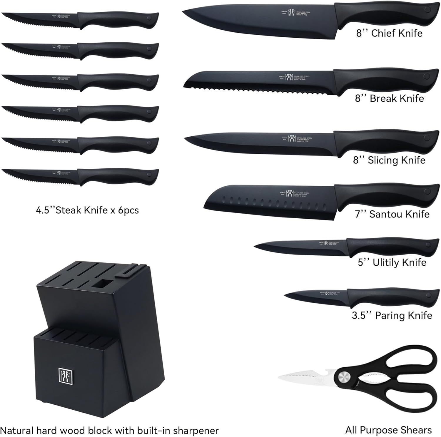 $199 15PC HUNTER DUAL GERMAN HIGH CARBON STAINLESS STEEL SET