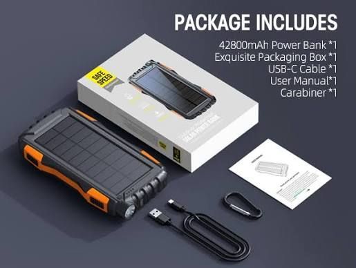 OUTDOOR SOLAR POWERBANK W/CHARGER CABLE