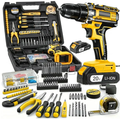 136pcs Electric Drill Tool Box Set | Electric Drill Cordless Set Rechargeable, Equipped with 2 Battery, Cordless Drill Driver with Hand Tools