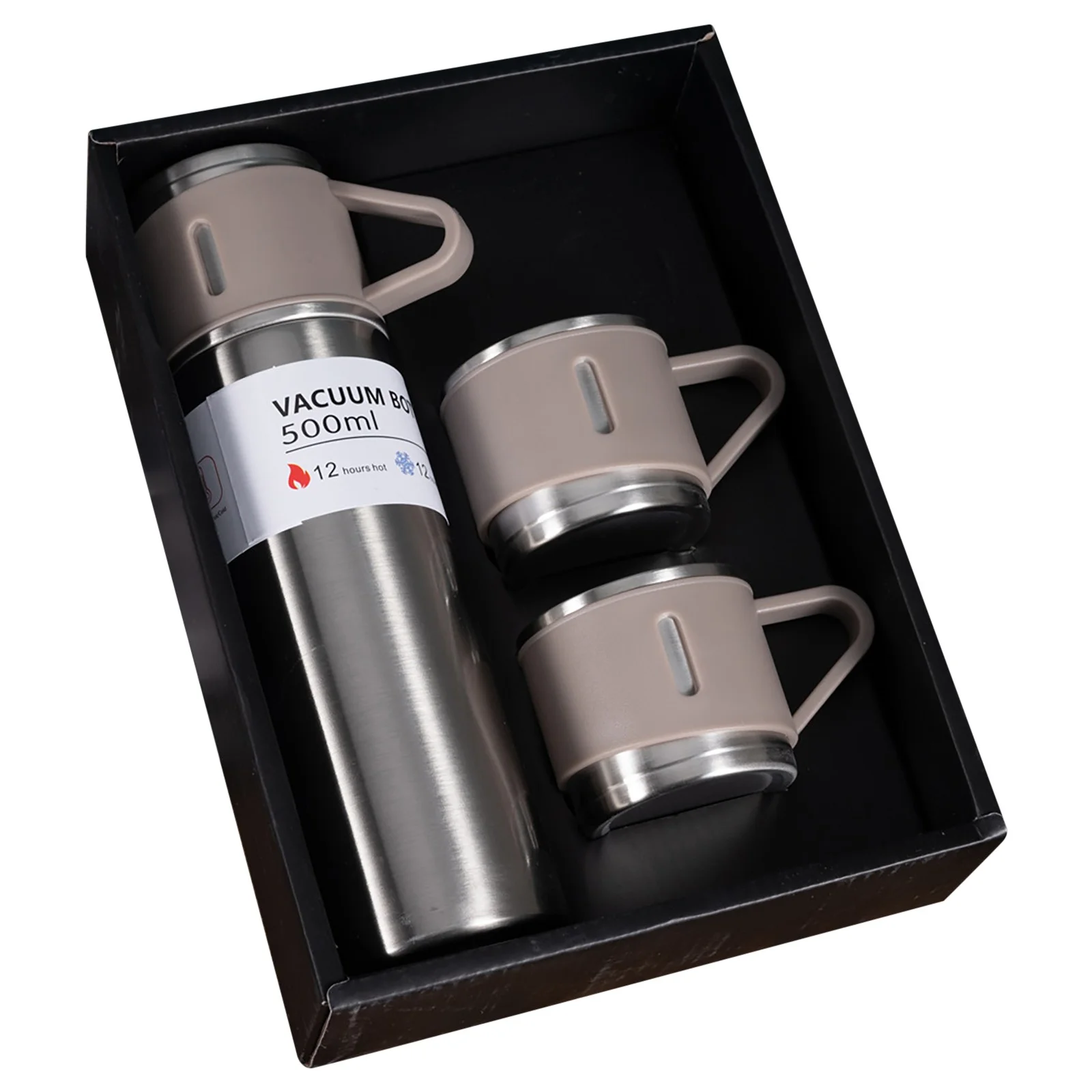 Stainless Steel Thermos 500ml/16.9oz Vacuum Insulated Bottle with 2 Cup for Coffee Hot drink and Cold Drink Water Flask