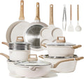 CAROTE 21Pcs Pots and Pans Set, Nonstick Cookware Sets, White Granite Induction Cookware Non Stick Cooking Set w/Frying Pans & Saucepans
