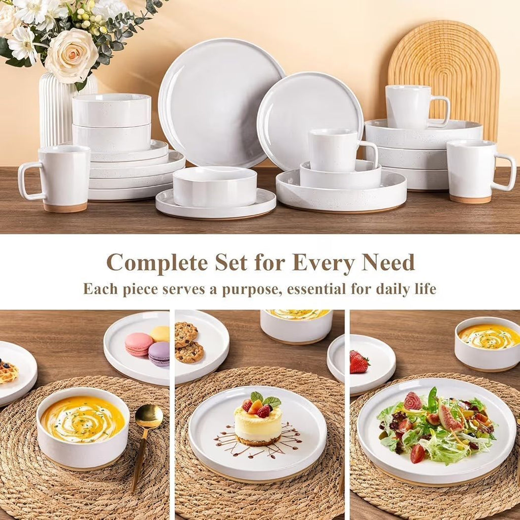 AmorArc Ceramic Dinnerware 12pc Set  | Speckled Stoneware Plates and Bowls with unglazed terracotta | Scratch Resistant, Dishwasher & Microwave