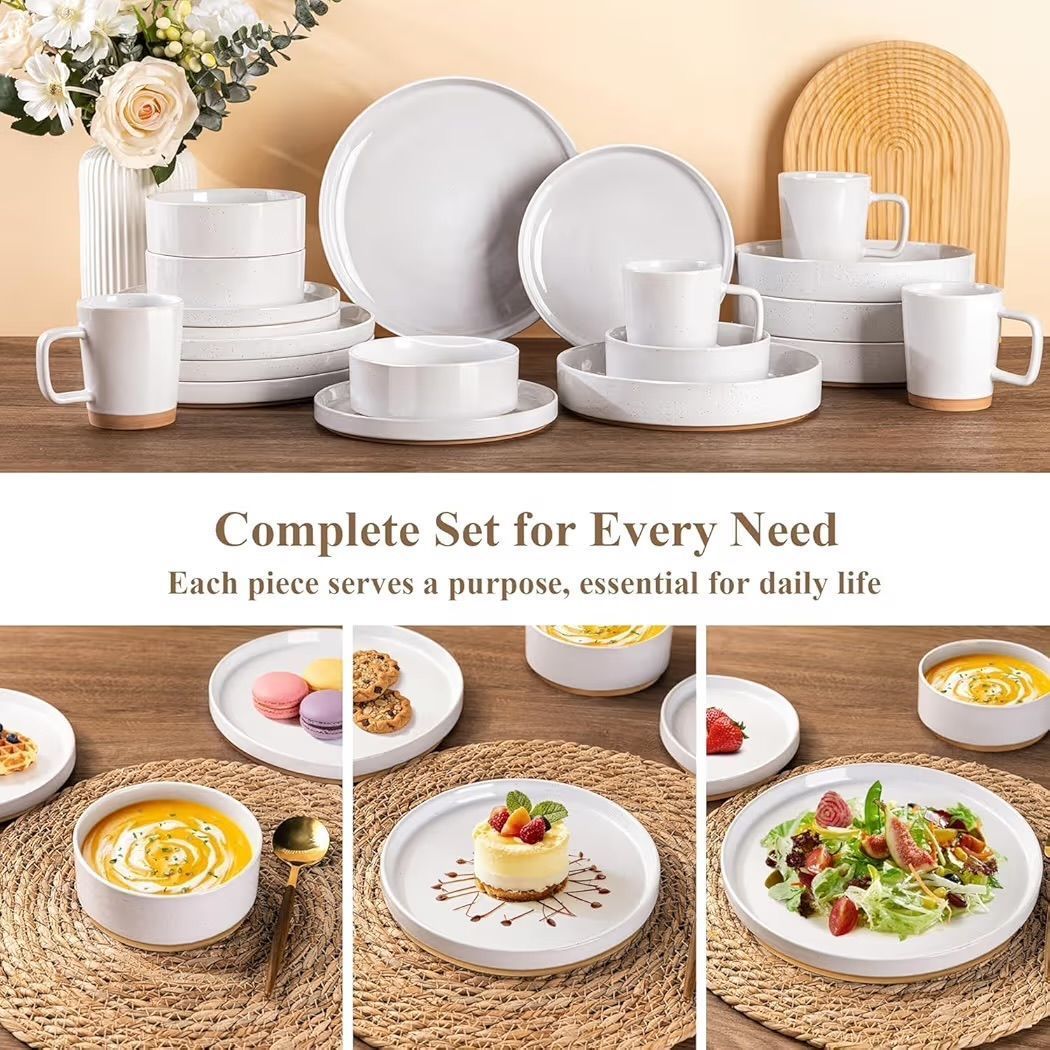 AmorArc Ceramic Dinnerware 12pc Set  | Speckled Stoneware Plates and Bowls with unglazed terracotta | Scratch Resistant, Dishwasher & Microwave