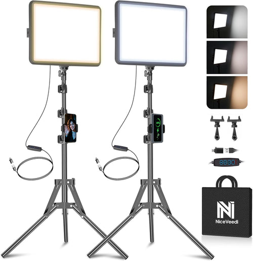 2-Pack LED Video Light Kit, NiceVeedi Studio Light, 2800-6500K Dimmable Photography Lighting Kit with Tripod Stand&Phone Holder