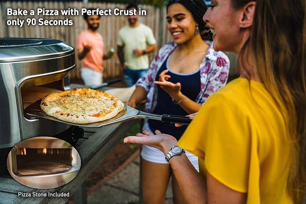 $450 Solo Stove Pi Prime 21" x 16" Stainless Steel Propane Outdoor Pizza Oven Bundle with IR Thermometer, Stainless Peel & Shelter – 12" Panoramic Ope