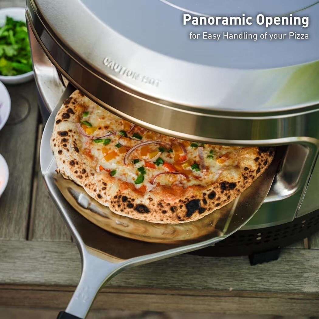 $450 Solo Stove Pi Prime 21" x 16" Stainless Steel Propane Outdoor Pizza Oven Bundle with IR Thermometer, Stainless Peel & Shelter – 12" Panoramic Ope