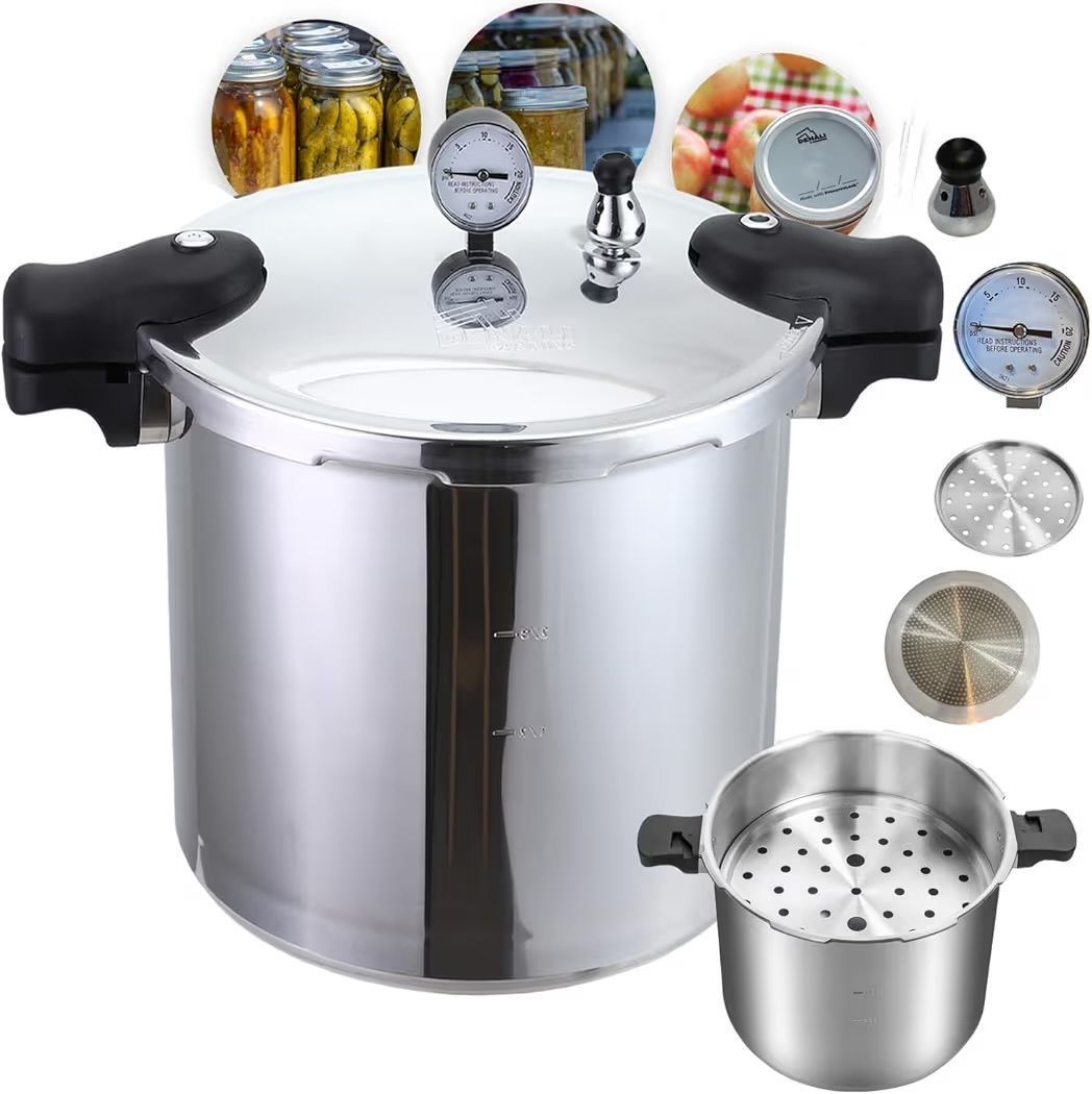 $150 THE TANKER by Denali Canning - 23 Quart Beginner Friendly Pressure Canner & Cooker | Induction Compatible | Pressure Gauge, 15lb & 10lb Weights |
