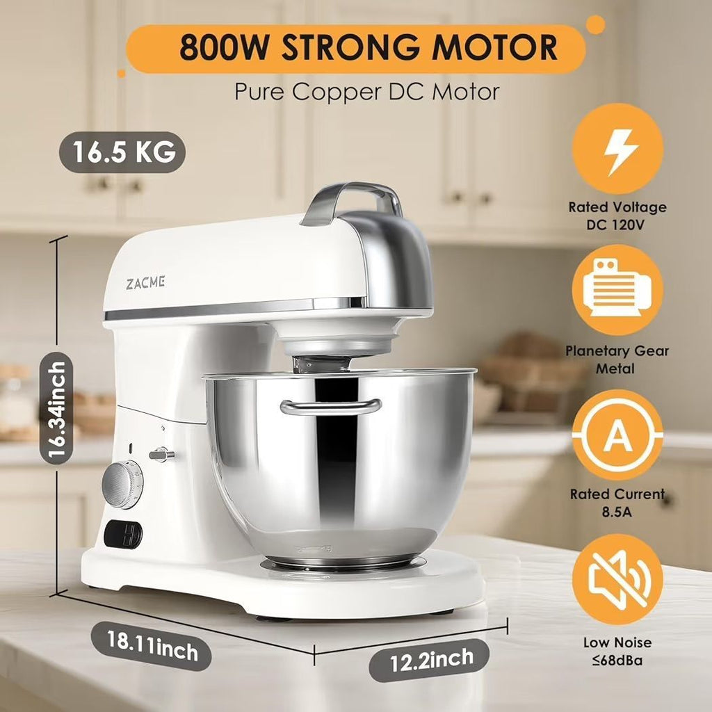 ZACME 8.4QT Commercial Stand Mixer 800W with Aluminum Die Casting Meets the Standard of NSF/ANSI 8-2023, Mixers Kitchen Electric Stand Mixer