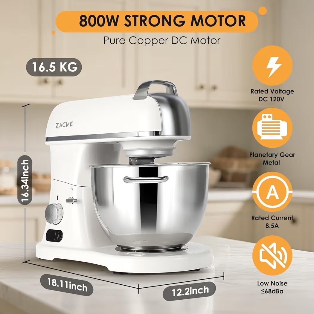 ZACME 8.4QT Commercial Stand Mixer 800W with Aluminum Die Casting Meets the Standard of NSF/ANSI 8-2023, Mixers Kitchen Electric Stand Mixer
