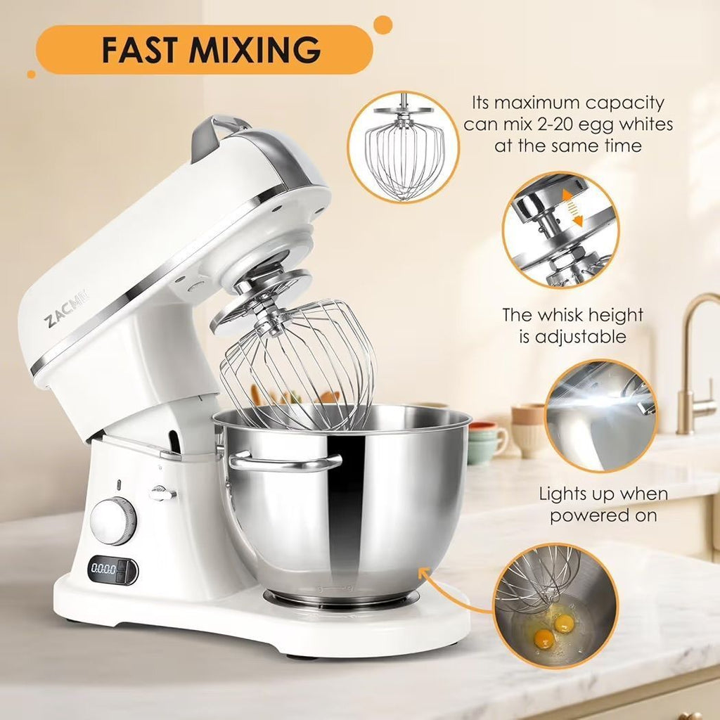 ZACME 8.4QT Commercial Stand Mixer 800W with Aluminum Die Casting Meets the Standard of NSF/ANSI 8-2023, Mixers Kitchen Electric Stand Mixer