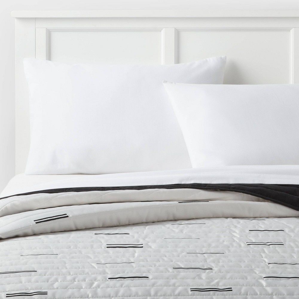 Full/Queen Satin Quilt White/Black - Room Essentials: Midweight Sateen Coverlet, OEKO-TEX Certified