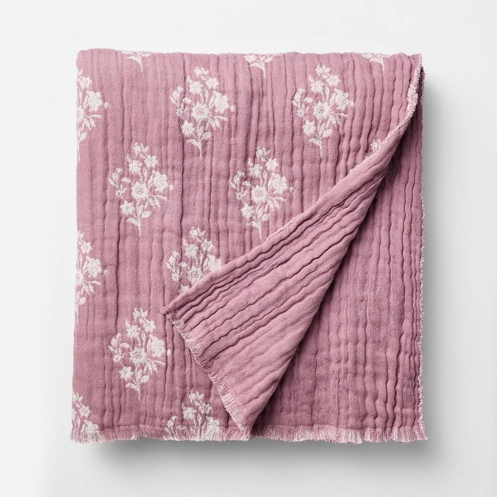 Floral Block Print Jacquard Throw Purple/Cream - Threshold™ Designed with Studio McGee