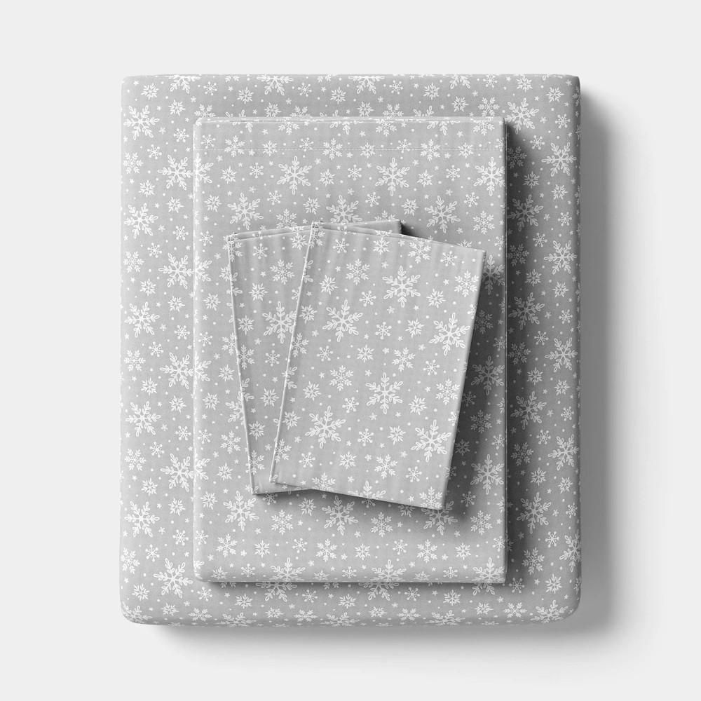 Full Christmas Cotton Sateen Sheet Set Gray Snowflake - Wondershop™