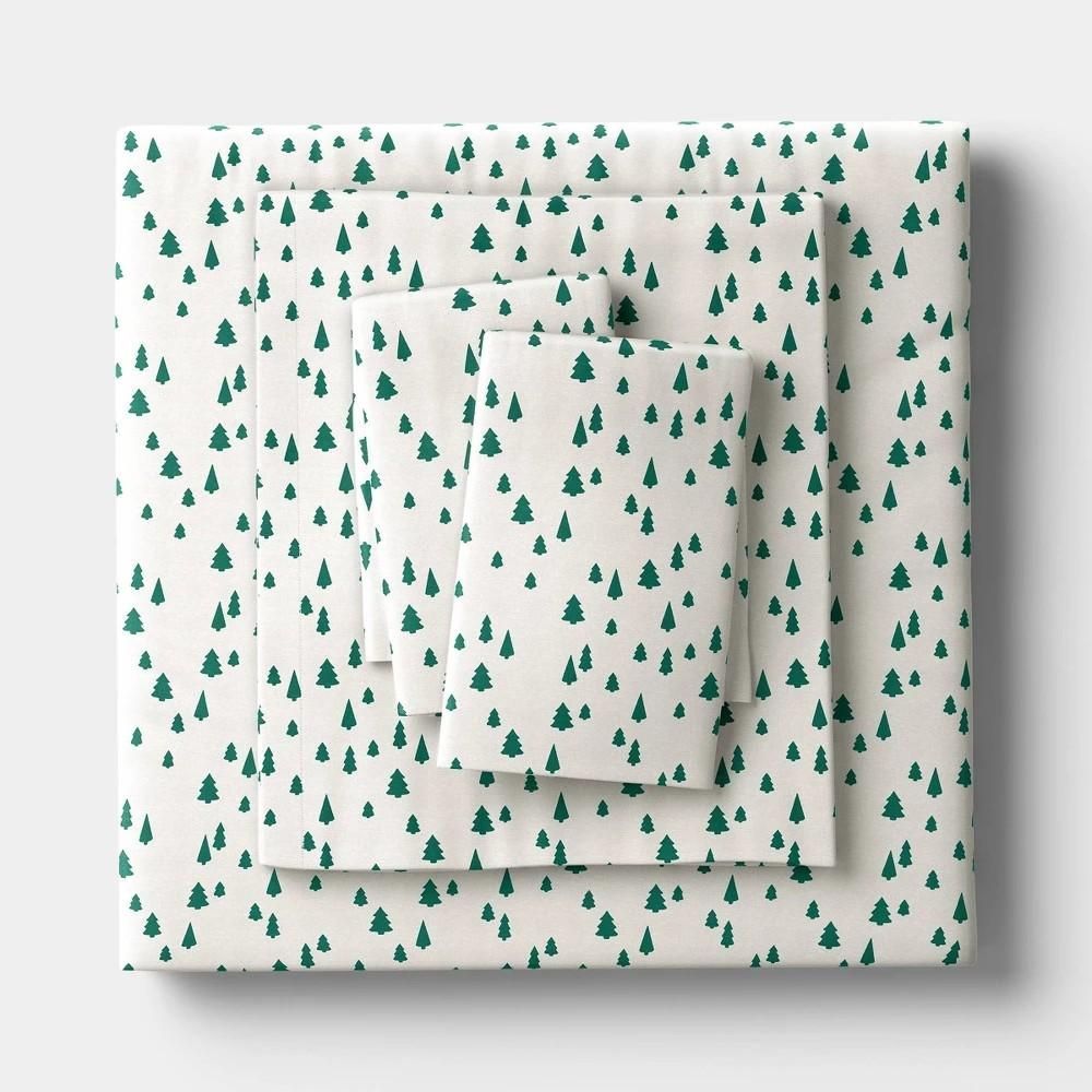 Queen Christmas Holiday Cotton Sateen Sheet Set Tree Scene - Wondershop™