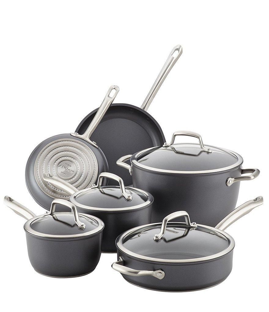 Anolon Accolade Hard-Anodized Precision Forge Cookware Set, 10-Piece, Moonstone