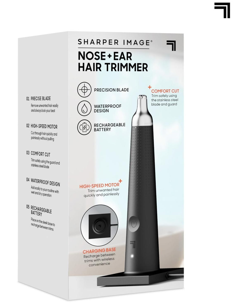 Sharper Image Cordless Water-Resistant Nose + Ear Trimmer - Black